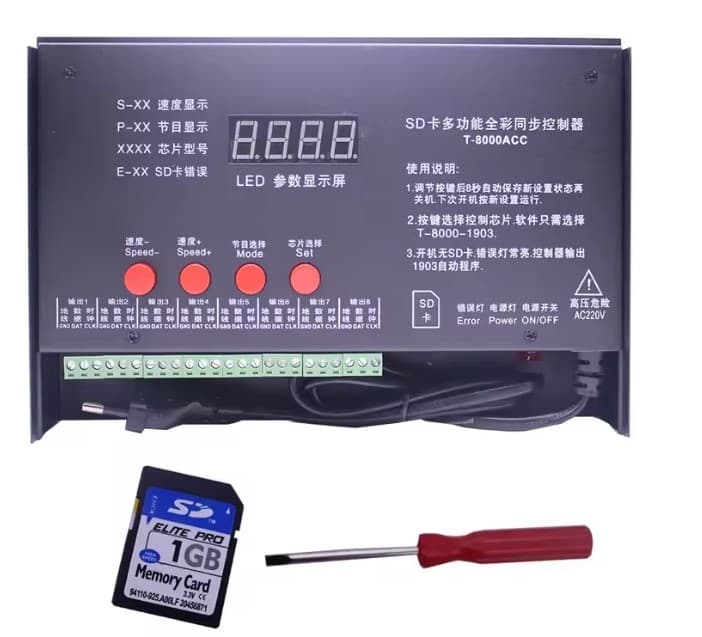 CONTROLADOR T8000ACC WS2801 WS2811 LPD8806 MAX 8192